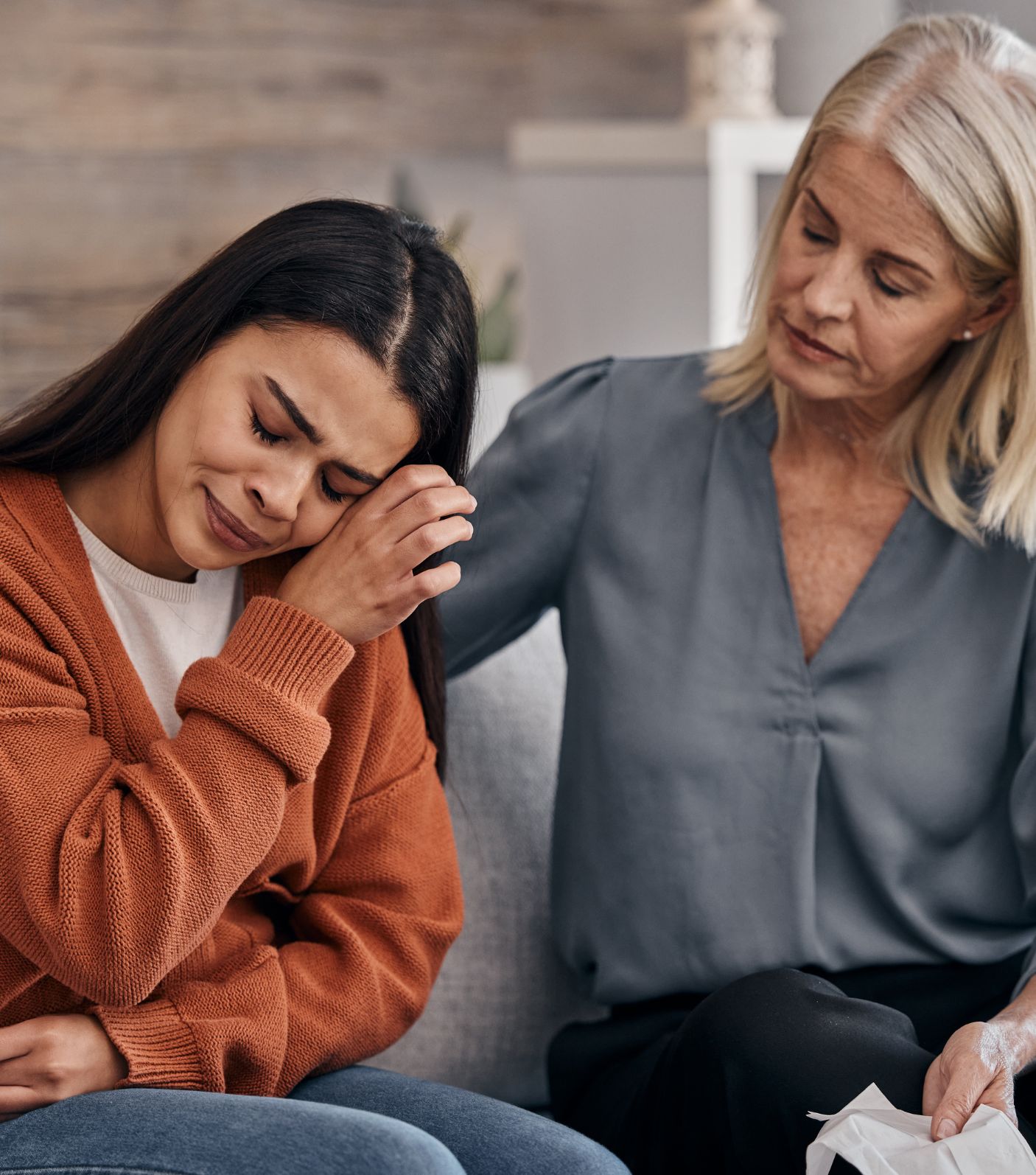 A woman crying and wiping tears as another woman puts her arm on her back to offer support. Are you in the aftermath of infidelity trying to end an affair? You are not alone. Our Affair recovery experts can help you end your affair, save your relationship and rebuild trust. Schedule a free consultation to learn more about our Infidelity Recovery program.