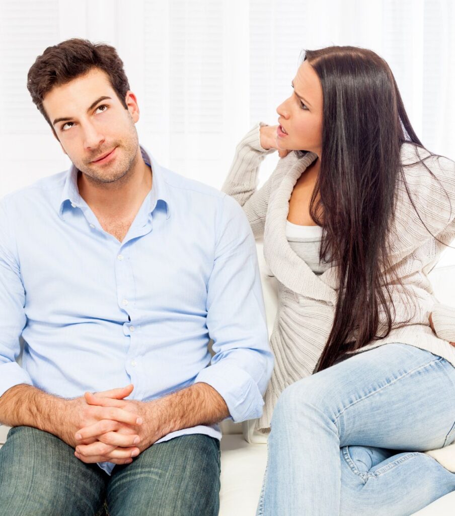A woman expresses frustration while speaking to an uncooperative man, illustrating the communication breakdown post-infidelity. Understanding remorse after cheating is essential. We assist couples nationwide, including New York, Ohio, Colorado, North Carolina, California, and Texas in the USA, as well as in Canada, the United Kingdom, Australia, and globally. Book a free consultation with Relationship Experts Online today!
