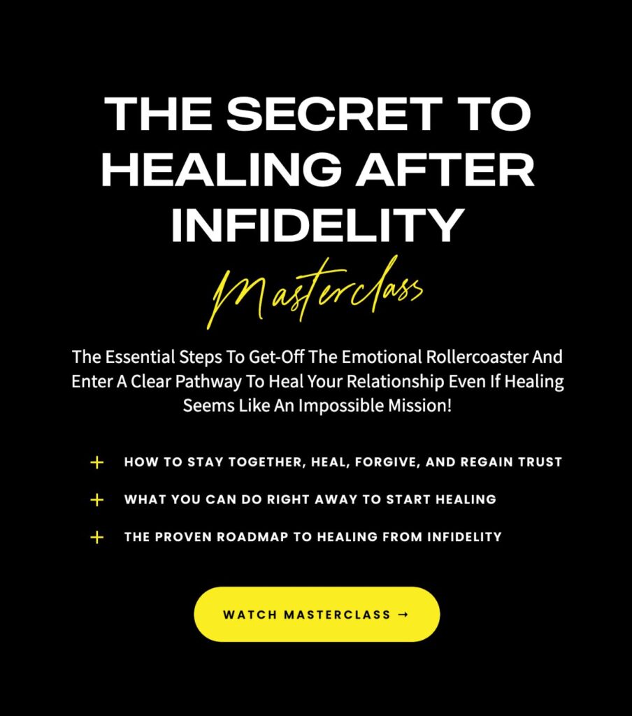 Banner for healing after infidelity masterclass. Roadmap for healing and marriage reconciliation. Schedule a free consultation with Relationship Experts in Ohio, the USA, Canada, the UK, and Australia.