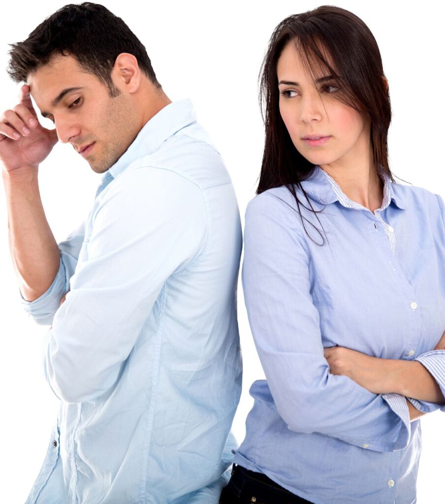 Couple standing back to back, picking at each other | Healing from infidelity in the United States | Is it sex addiction or something else in Canada | Understand your partner's behavior in the UK Couple standing back to back, picking at each other. Healing from infidelity when sex addiction may be involved. Asking: is it sex addiction or something else? Understand your partner's behavior with our therapy experts. Serving couples in the United States, Canada, the UK, and globally. Schedule a call today.