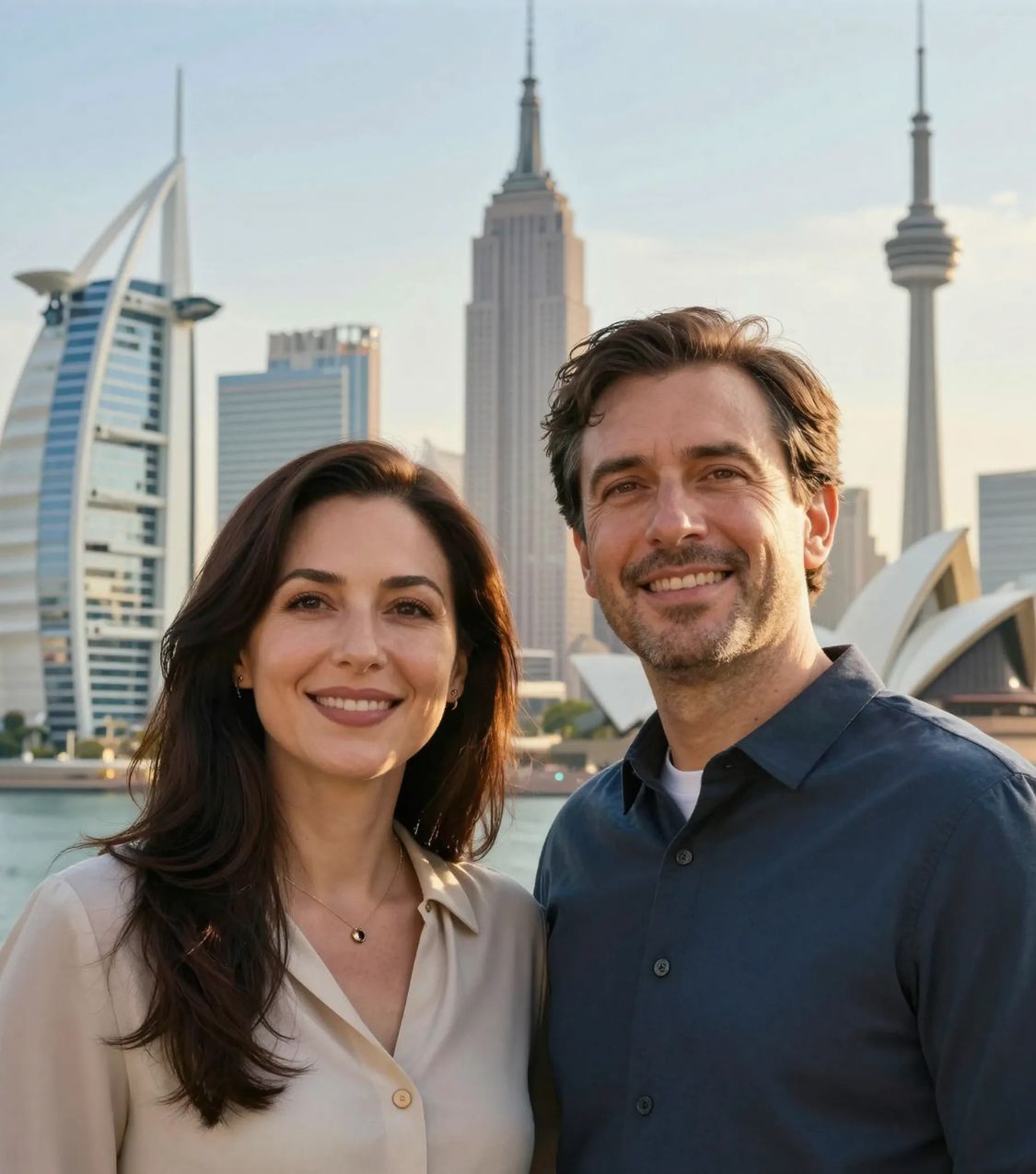 Can Couples Around the World Heal after an affair? A couple smiling together in front of a global skyline, representing hope. Couples in the USA, Canada, and Dubai are finding real steps to heal from an affair through a structured affair recovery program. If you're wondering how to survive an affair and rebuild your marriage, you're not alone - schedule your consultation today.